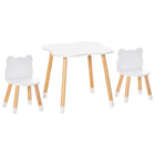Qaba - Ensemble table et chaises en bois pour enfants 3 pièces - Motif ours - Blanc-L'ensemble trois pièces comprend une table et deux chaises 