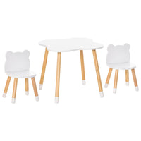 Qaba - Ensemble table et chaises en bois pour enfants 3 pièces - Motif ours - Blanc-L'ensemble trois pièces comprend une table et deux chaises 