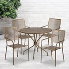 35.25'' Round Gold Indoor-Outdoor Steel Patio Table Set with 4 Square Back Chairs [CO-35RD-02CHR4-GD-GG]-Gold Powder Coat Finish