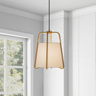 Hudson&Canal - Suspension Marduk de 28 cm de large avec abat-jour en tissu - Laiton/blanc-Conçu pour une ampoule à incandescence de 60 W - ampoule LED de 9 W, ampoule fluorescente (CFL) de 13 W ou ampoule LED à ballast automatique de 9 W, ampoule à culot E26, ampoule non incluse