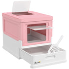 PawHut Enclosed Cat Litter Box with Scoop, Tray, Top Entry and Foldable - Pink-Fully enclosed with hard push doors over doorways to avoid smells 