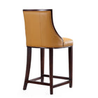 Manhattan Comfort Fifth Avenue 19" Traditional Faux Leather Upholstered Counter Stool - Camel and Dark Walnut - 2 Pack-Delivered to you Fully Assembled! No Assembly Required