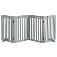 PawHut 80" Extra Wide Freestanding Pet Gate with Support Feet - Light Grey-MDF board frame is robust and pet-friendly 