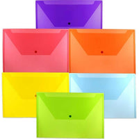 JAM Paper - Env. en plastique à fermeture bouton-pression, livret légal, 9,75 x 14,5 po, couleurs poly, 12/pqt (219S0ASSRTDG)-Assortiment de six enveloppes en plastique à fermeture à bouton et ficelle de format légal : Rouge, bleu, vert lime, jaune, orange et violet