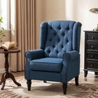 HOMCOM - Fauteuil d’appoint en tissu avec pieds en bois - accoudoirs roulés pour chambre - bleu-Siège et dossier surdimensionnés épais et rembourrés pour un confort optimal 
