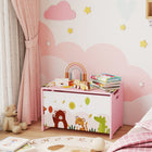 Qaba Toy Box, Kids Storage Chest with Lid, Safety Hinges and Groove Handles - Pink-Painted and printed surface for beauty
