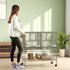 PawHut - Cage à oiseaux divisée 40 po H avec support roulant, plateau en métal amovible, étagère de rangement - gris foncé-4 roues universelles, dont 2 avec freins, assurent un déplacement rapide et sécurisé. 
