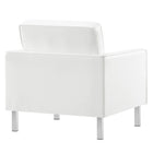 Modway Loft Tufted Vegan Leather Armchair and Ottoman Set - Silver White-Weight Capacity: 330 lb