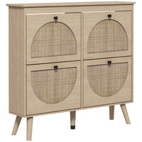 HOMCOM Shoe Storage Cabinet, Narrow with 4 Flip Drawers - Oak-Compact design, great for small entryways or narrow spaces