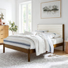 Modway Olea Channel Tufted Boucle Solid Wood Full Platform Bed - Feather Walnut-Round Pillar Legs