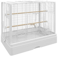 PawHut 22" H Bird Cage with Wooden Stands, Slide-Out Tray, Handle and Food Containers - White-Spacious living area, with 0.4" (1 cm) of spacing - finches, canaries, budgies, love birds and other small birds 