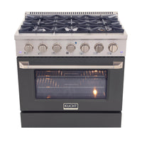 Kucht 36" KDF Series Pro Style Propane Gas Dual Fuel Range - Stainless Steel/Light Blue-Cook and bake like a pro with the extra-large convection oven with 5.2 cu. ft. of capacity, 5-rack configuration and extra-large oven window
