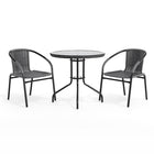 Flash Furniture 28" Round Glass Metal Table with Grey Rattan Edging & 2 Grey Rattan Stack Chairs-Top Size: 28" Round