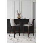 Manhattan Comfort - Tabouret de bar Fifth Avenue 19" traditionnel rembourré en similicuir - gris clair - lot de 2-Cadre en bois de hêtre massif avec une riche finition en noyer