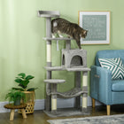 PawHut - Arbre à chat 56 po, tour avec condo, hamac - poteaux à griffer en sisal-Un lit supérieur, un condo et un hamac offrent des endroits confortables pour se détendre et faire la sieste 