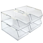 Azar - Grand bac de rangement étroit en plastique Displays - Transparent - Paquet de 4-Design transparent pour une visibilité rapide et une organisation sans effort
