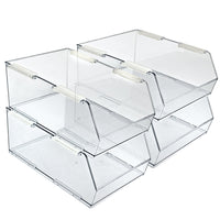 Azar - Grand bac de rangement étroit en plastique Displays - Transparent - Paquet de 4-Design transparent pour une visibilité rapide et une organisation sans effort