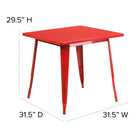 Flash Furniture 31.5" Square Red Metal Indoor-Outdoor Table-Base Size: 27.25"W