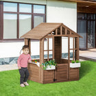 Outsunny - Cabane de jeu extérieure en bois pour enfants avec portes et pots de fleurs - Marron-Porte mi-hauteur pour une entrée et une sortie faciles