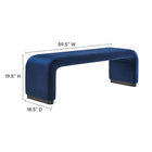 Modway Koda Performance Velvet Waterfall Long Bench - Black/Midnight Blue-Waterfall Design