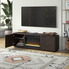 Hudson&Canal - Meuble TV Mansfield avec foyer en cristal de 66 cm pour téléviseurs jusqu'à 198 cm - Alder Brown-Dimensions du produit : 15,5" L x 70" l x 22" H