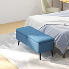 HOMCOM Linen Fabric Storage Ottoman Bench - Dark Blue-Steel legs with powder coating for high stability and durability 
