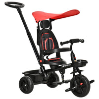 Qaba - Tricycle pour tout-petit 4 en 1 - rouge-Conception 4 en 1 avec poignée poussoir parentale, canopy et barre de protection amovibles 