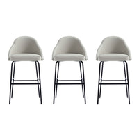 Manhattan Comfort Gracie 22" Modern Leatherette Upholstered Barstool - Stone and Black - 3 Pack-Modern Barstool with Backseat Perfect for Bar and Kitchen Use. Set of 3