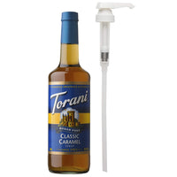 Torani Sugar Free Classic Caramel Syrup with Pump - 750 mL-More than just coffee: great for lattes, frappes, teas, coffees, hot cocoas, milkshakes, desserts and other frozen blended drinks
