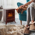 HOMCOM 16" 750/1500W Freestanding Electric Fireplace Heater - Red-No heat option for visual enjoyment all year around and fire flame brightness is adjustable  