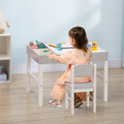 Qaba Kids Lego Table and Chair Set with Storage - Grey-Made of high-quality MDF and pinewood, which makes it safe and sturdy 
