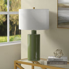Hudson&Canal - Lampe de table Selina en céramique de 63 cm de haut avec abat-jour en tissu, - Vert estragon/blanc-Une finition artisanale verte estragon est appliquée sur la base ronde en céramique