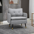 HOMCOM - Fauteuil d’appoint moderne avec large assise - pieds en acier - capitonné à boutons pour chambre - gris-Les coussins d’assise et de dossier sont généreusement rembourrés de mousse haute densité et de ressorts en S pour plus de confort et de soutien 
