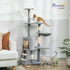PawHut - Arbre à chat multi-niveaux 53 po pour chatons d’intérieur avec poteaux à griffer en sisal, condo - gris-Large base épaisse en panneau de particules et sangle anti-basculement pour garder l'arbre à chat stable et sécurisé 