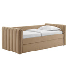 Modway Veyla Channel Tufted Performance Velvet Twin Daybed with Trundle - Taupe-Twin Over Twin Layout