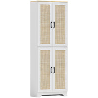 HOMCOM 67" H Kitchen Pantry Cabinet with 4 Rattan Doors and Adjustable Shelves - White-6-tier shelves provide ample storage, maximizing space 