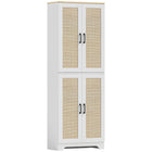 HOMCOM - Armoire de cuisine avec 4 portes en rotin et étagères ajustables - blanc-Les étagères à 6 niveaux offrent un grand espace de rangement, maximisant l’espace 