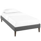 Modway Tessie Fabric Twin Bed Frame with Squared Tapered Legs - Grey-Ten Wood Support Slats