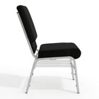 Chaise d'église de la série HERCULES de 18,5 po de largeur en tissu noir avec étagère à livres - Cadre veine d'argent-Le siège en cascade réduit la pression sur vos jambes