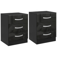 HOMCOM Modern Nightstand with 3 High Gloss Drawers for Bedroom - Black - Set of 2-The two-piece set offers symmetry and a clean style to your room