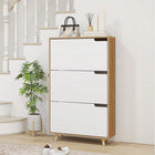HOMCOM Narrow Shoe Cabinet with 3 Flip Doors & Adjustable Shelves - White-Anti-tipping straps ensure safety by securing cabinet to wall