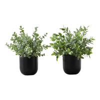 Monarch Specialties - Plante Artificielle - 11 po H - Herbe D'Eucalyptus - En Pot - Ensemble De 2 - Feuilles Vertes - Pots Noirs-Ajoutez un peu de verdure à votre espace avec cet ensemble de 2 plantes d'herbe eucalyptus artificielles de 11 po de haut