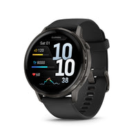 Garmin Venu 4 Smartwatch - 45 mm - Slate with Black Silicone Band-24/7 health monitoring: Make improvements toward a healthier lifestyle with extensive health monitoring features, such as Body Battery  energy monitoring, stress, Pulse Ox and women’s health tracking — including past ovulation estimates — and more