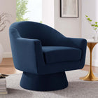 Modway Astral Performance Velvet Fabric and Wood Swivel Chair - Midnight Blue-Stain-Resistant Upholstery