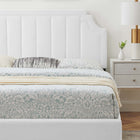 Modway Sienna Performance Velvet Queen Platform Bed with Wood Legs and Gold Metal Sleeves - White-Wood Slat Support System