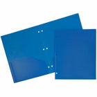 JAM Paper Heavy Duty Plastic 3 Hole Punch Two-Pocket School Folders - Blue - 6 Pack-Colour: Blue