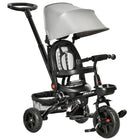 Qaba 4-in-1 Baby Tricycle Trike with Reversible Adjustable Seat - Grey-4 in 1 design with detachable parent push handle, canopy, and guardrail 