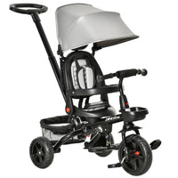Qaba - Tricycle bébé 4 en 1 avec siège réversible réglable - gris-Conception 4 en 1 avec poignée de poussée parentale amovible, canopy et garde-corps détachables 