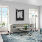 Hudson&Canal - Lampadaire Harrison Arc avec abat-jour en verre - Bronze noirci/transparent-Comprend un cordon de 8 pieds avec interrupteur au pied