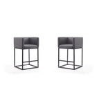 Manhattan Comfort - Tabouret de comptoir Embassy 52 cm style milieu du siècle moderne, revêtement en similicuir gris et noir, lot de 2-Tabouret de comptoir moderne du milieu du siècle avec dossier parfait pour le bar et la cuisine. Ensemble de 2